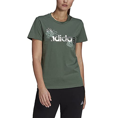 Image of adidas womens Foil Linear Graphic Tee Green Oxide Small