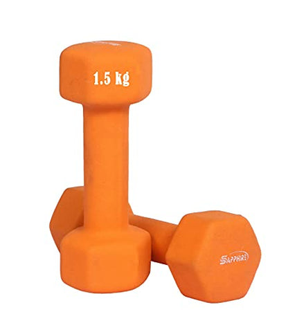 Image of SAPPHIRE Neoprene Coated Dumbbells 1.5 kg for Gym/ home PACK OF 2/Integrated Grippy Weights All-Purpose Color Coded Dumbbell Set