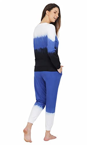 Image of Artemis Women's Tie & Dye Jogger Set-Full Sleeves Jogger Set -Winterwear for Womens & Girls(White & Blue)