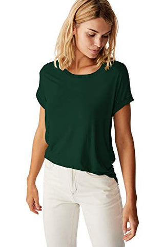 Image of Fabricorn Plain Bottle Green High Low Hem Cotton Tshirt for Women (Bottle Green, Small)