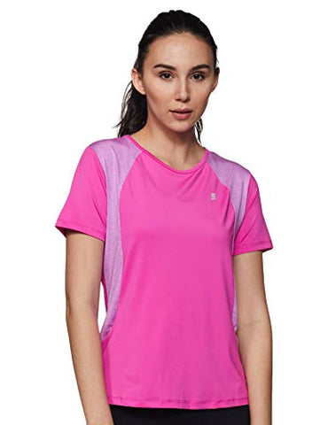 Image of Amazon Brand - Symactive Women's Solid Regular Fit T-Shirt (SYMACT-TS03_Purple Melange Small)