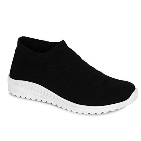 Image of ZAPATOZ Women's Black Textile Slip-On Lightweight Running Walking Shoes