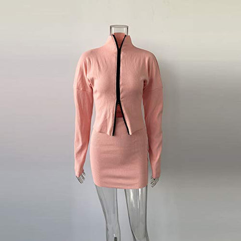 Image of XLLAIS Women's Ribbed Double Zipper Tops Sets Tracksuits Pink M