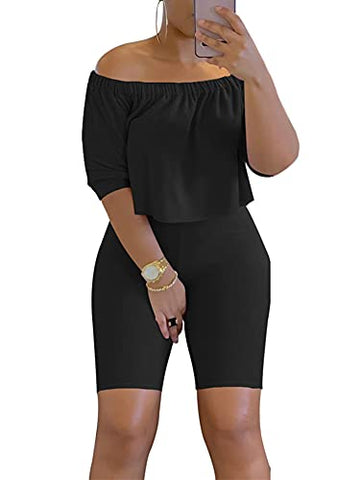 Image of Womens Fashion 2 Piece Outfit Set Bodycon Shirts Shorts Tracksuit Clubwear Jumpsuit Set