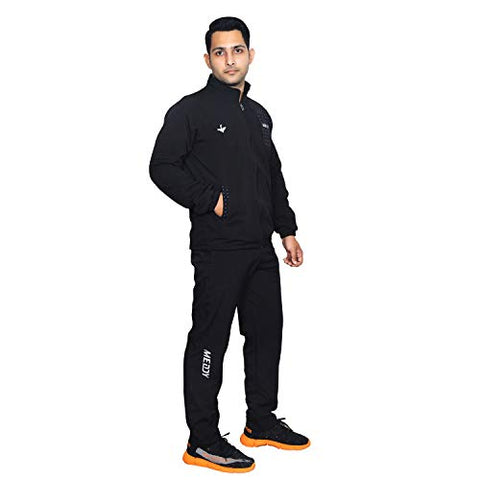 Image of Meddy Sports Track Suit for Men in - Solid Black, Collar Jacket, Full Sleeves, with Chain, Full Length Pant (Small)