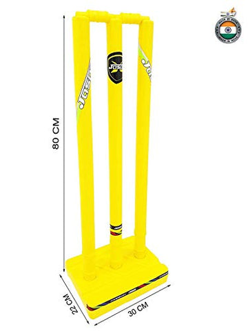 Image of Jaspo T-20 Wooden Cricket Set(1 Wooden bat (Size-5),1 T-20 Ball,3 Plastic Stumps,2 Bail) upto 12 years (Blue)