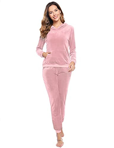 Image of Aiboria Women's Solid Velour Sweatsuit Set Hoodie and Pants Sport Suits Tracksuits (Pink,XS)