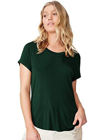 Image of Fabricorn Plain Bottle Green High Low Hem Cotton Tshirt for Women (Bottle Green, Small)