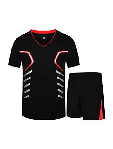 Image of PASOK Men's Casual Tracksuit Short Sleeve Running Jogging Athletic Sports Set Black 2XL