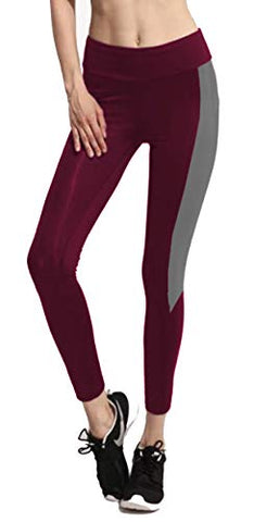 Image of Neu Look Gym wear Leggings Ankle Length Workout Active wear | Stretchable Tights | High Waist Sports Fitness Yoga Track Pants for Girls & Women (Large) Maroon Grey