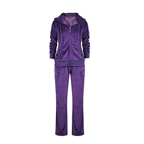 Image of LeeHanTon Women Jogging Suit Sets Plus Size Velvet Zip Up Hoodie & Sweatpant Tracksuits Purple 2XL
