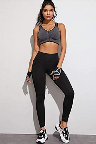 Image of BLINKIN Women's Stretch Fit Yoga Pants & Tights with Mesh Insert & Side Pockets(2012,Color_Black,Size_2XL)