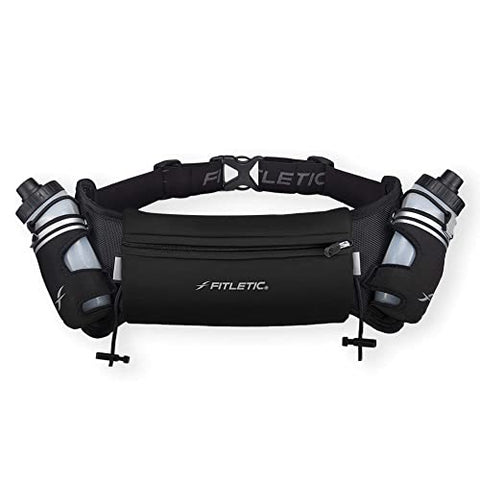 Image of Fitletic Hydra 16 Trail Hydration Belt ‚ Small/Medium, Black | Patented No Bounce Technology for Marathon, Triathlon, Ironman, Trail, 5K, 10K | Running Belt | Race Belt | HD08-C1S