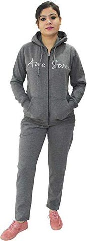 Image of HAUTEMODA Women's Zipper Fleece Track Suit with Hooded (Grey, X-Large)