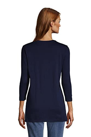 Image of Lands' End Womens 3Q Cotton Supima Crew Neck Tunic Radiant Navy Tall Small