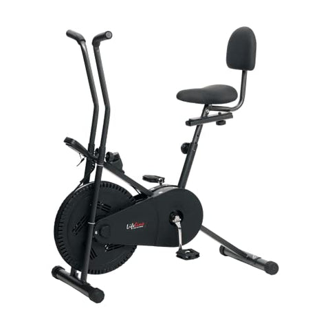 Image of Life Line Fitness LE-102BS Air Bike Exercise Indoor Cycle with Stationary Handles, Back Support, Vertically and Horizontally Adjustable Seat, Adjustable Resistance, LCD Display
