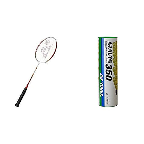 Image of YONEX Carbonex Graphite 8000 Plus, 3U-G4 (White/Red) & Mavis 350 Green Cap Nylon Badminton Shuttlecock - Yellow