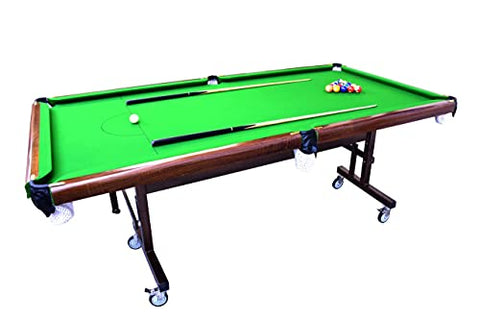 Image of Khalsa Gymnastic Works Portable and Moveable on Wheels Pool Table(Billiard Table) 8x4 FT, Top 25 mm with Cover, Ball, cue Sticks, Triangle & Chalk : DogBBN01