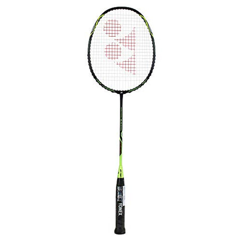 Image of Yonex VOLTRIC 0.5DG Badminton Racquet (Black/Lime, Graphite, 35 lbs. Tension) & Mavis 350 Green Cap Nylon Shuttlecock (Yellow)