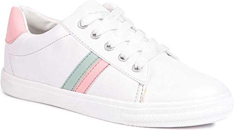 Image of RINDAS Women's | Ladies | Females | Girls Comfortable, Fashionable, Synthetic Leather, Shoes College Wear | Casual Sneakers White