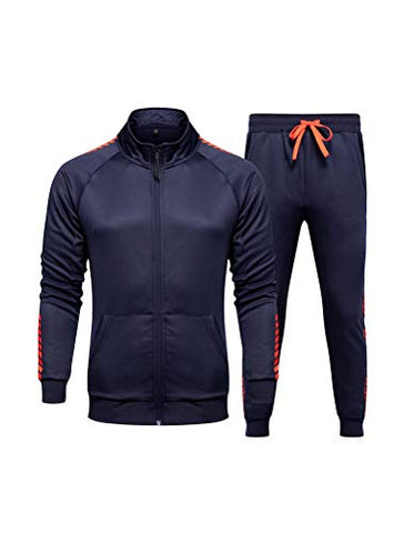 Image of PASOK Men's Casual Tracksuit Set Full Zip 2 Pieces Jogging Athletic Sweat Suits Style 1 Blue XL