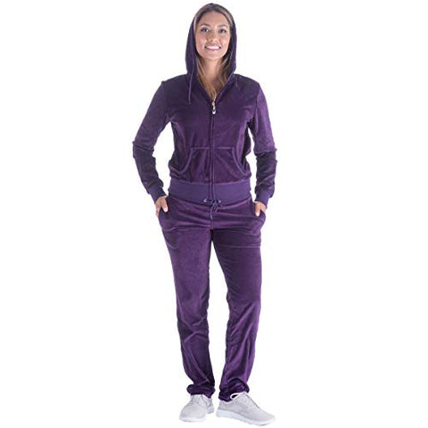 Image of Facitisu Black Grey Womens Velvet Zip Hooded Sweatshirt Athletic Soft Plus Size Hooded and Sweat Pants Tracksuit Set (XL, Purple)