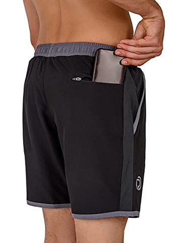 Image of TRUEREVO Men's Polyester Dry Fit Sports Shorts with Zipper Back Pocket (Black, 7-inch Inseam Length, XXL)