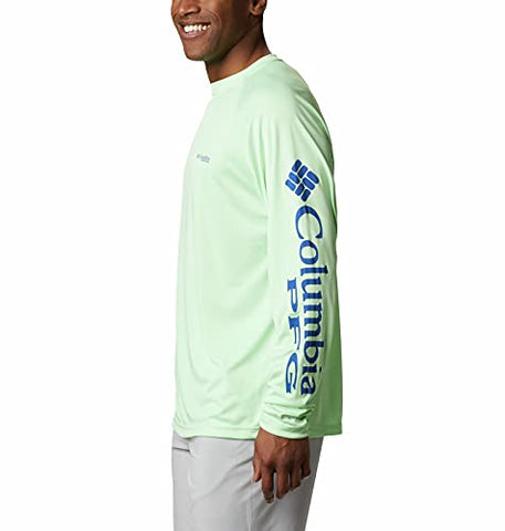 Image of Columbia Sportswear Men's Terminal Tackle Long Sleeve Shirt, Key West/Vivid Blue Logo, Large/Tall