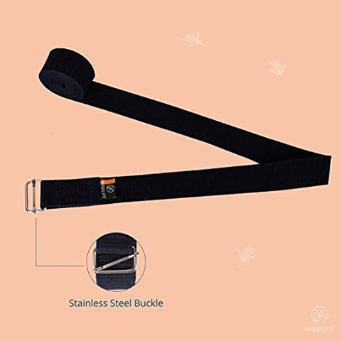 Image of WiseLife Yoga Stretch Belt/Strap - Navy Blue | Best for Daily Stretching, Yoga, Pilates, Physical Therapy, Fitness | 8 Feet Premium Cotton Strech Band