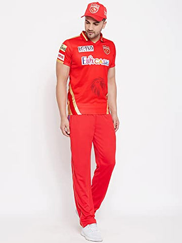 Image of T10 Sports KXIP Punjab Player Jersey Ed.2021 Half Sleeve Red & Gold | Kings XI Punjab Jersey | Punjab Kings Player Jersey | KXIP Player T-Shirt | IPL Cricket T-Shirt for Unisex Red
