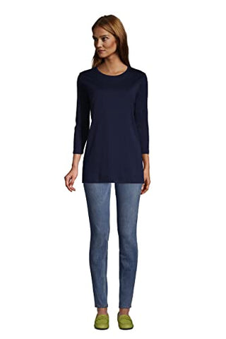Image of Lands' End Womens 3Q Cotton Supima Crew Neck Tunic Radiant Navy Tall Small
