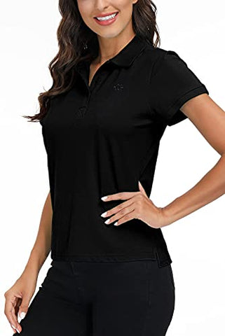 Image of MoFiz Women's Short Sleeve Shirts Golf Shirts Polo Shirt Sport T-Shirt Athletic Tees XS Black