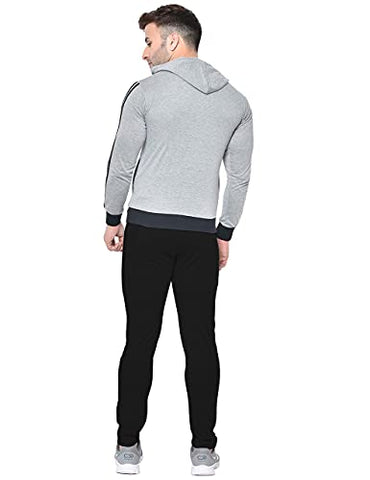 Image of CHKOKKO Men Cotton Fullsleeve Track suit lightgrey black size S
