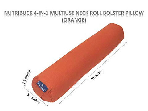 Image of NutriBuck™ Buckwheat Hull Neck Roll Bolster Support Pillow 20" x 3.5" | with Removable/Washable Cotton Cover | Reduces Stress on Spine, Neck Pain | Effective Support for Side and Back Sleepers | (Orange)