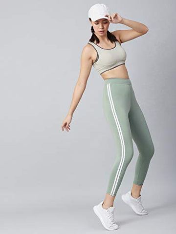 Image of BLINKIN Women's Skinny Fit Trackpants (4443-LIGHT-GREEN-30_Light olive with white stripes_Large)