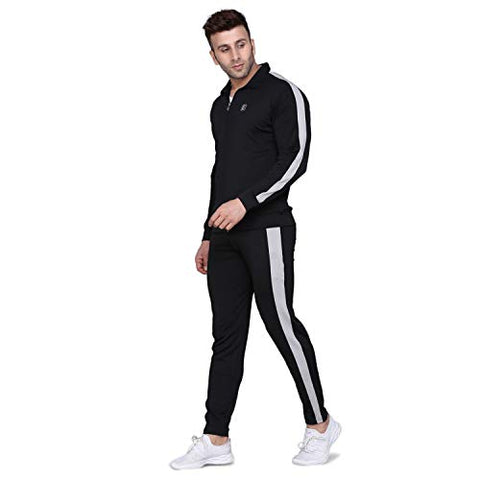 Image of PRAUME Men's Polyester Lycra Track Suit (Black, Large)