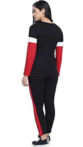 Image of Women's Solid Stripes Track Suit | Women's Striped Tracksuit Top & Leggings Pants Outfit Set for Girls Women's Yoga .Sport Aribics Track Suit Pants, Joggers, Gym, Active Lower Wear (XXL, Red)