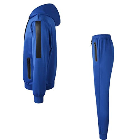 Image of URBEX Men's Athletic Casual Tracksuit Pants Hooded Full Zip Jacket Sweatsuit Set for Men…-ROYAL-2XL