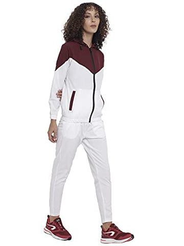 Image of CHKOKKO Women Sports Zipper Running Track suit Wine White size L