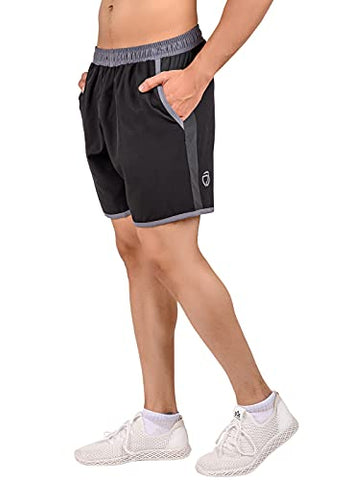 Image of TRUEREVO Men's Polyester Dry Fit Sports Shorts with Zipper Back Pocket (Black, 7-inch Inseam Length, XXL)