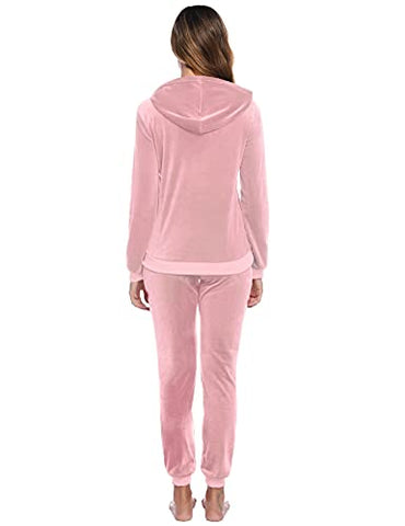 Image of Aiboria Women's Solid Velour Sweatsuit Set Hoodie and Pants Sport Suits Tracksuits (Pink,XS)