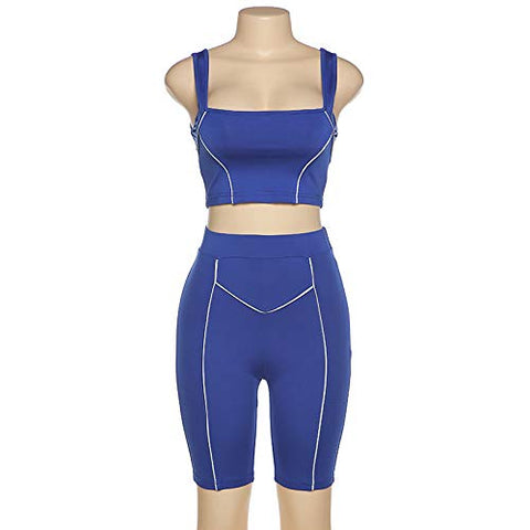 Image of Womens Sexy Reflective 2 Piece Outfits - Bodycon Sleeveless Vest Crop Top+ Short Pants Set Biker Tracksuit Jumpsuit