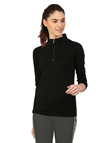 Image of Ap'pulse Women's 1/4 Zip Slimfit Raglan Sleeve Tshirt (329_Black_Small)
