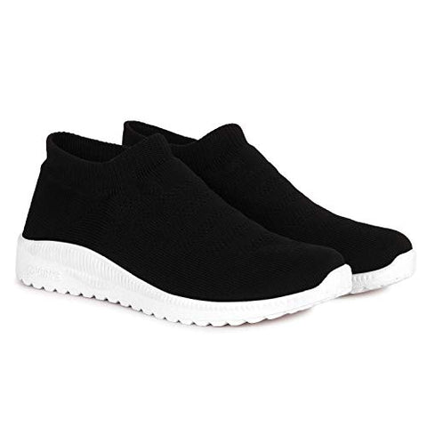 Image of ZAPATOZ Women's Black Textile Slip-On Lightweight Running Walking Shoes