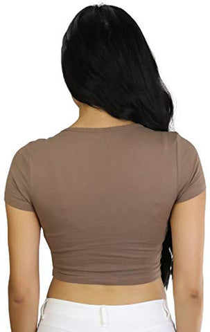 Image of ToBeInStyle Women's Basic Crop-Tee - Mocha - Medium