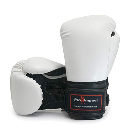 Pro Impact Boxing Gloves - Durable Knuckle Protection w/Wrist Support for Boxing MMA Muay Thai or Fighting Sports Training/Sparring Use White Black PU 12