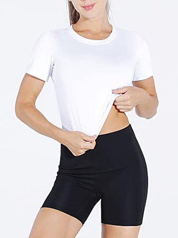 Image of Cadmus Workout Crop Tops Women Racerback Dry Fit Athletic Shirts Short Sleeve 3 Piecese, Grey, White, Pink, Small