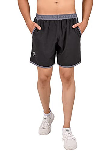Image of TRUEREVO Men's Polyester Dry Fit Sports Shorts with Zipper Back Pocket (Black, 7-inch Inseam Length, XXL)