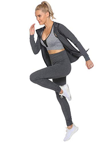 Image of HOTLOOX Activewear Jacket Womens Sportswear Tracksuit Full Zip Running Jogging Athletic Sports Jacket and Pants Set for Ladies (Grey,M)