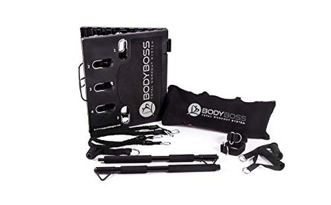 Image of BodyBoss Home Gym 2.0 - Full Portable Gym Home Workout Package + 1 Set of Resistance Bands - Collapsible Resistance Bar, Handles - Full Body Workouts for Home, Travel or Outside - Black